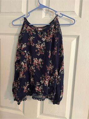Epic Threads Navy Floral Halter Tunic with Pom Hem